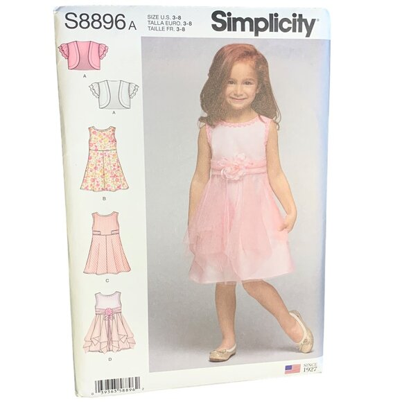 Simplicity Girls Dress Sewing pattern Sz 3-8 S8896 - Uncut - Picture 1 of 4